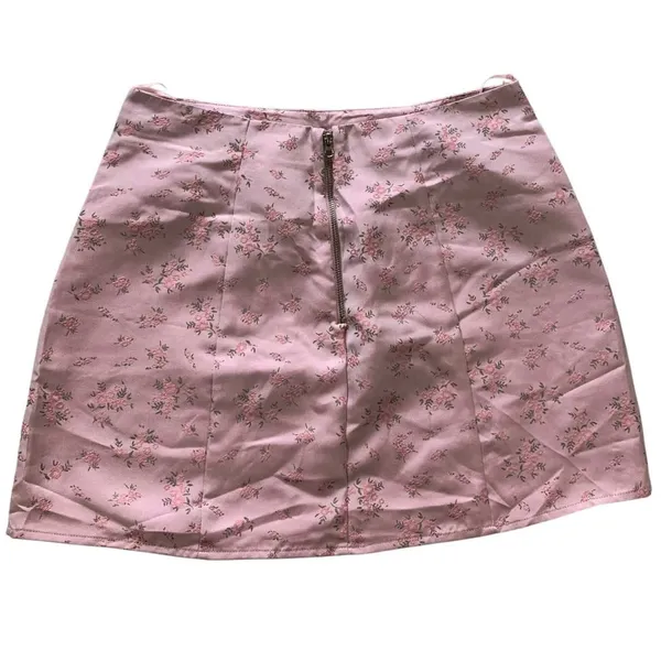 Altar'd State Skirt M Pink Ditzy Floral Slit Mini Satin Coquette Cottagecore - Image 3