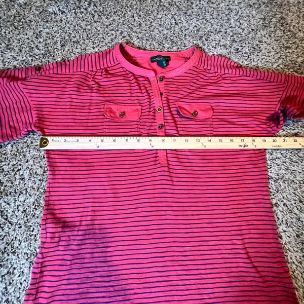 Lauren‎ Ralph Lauren Pink Navy Striped Cotton Henley Short Sleeve Top Mens M - Image 4