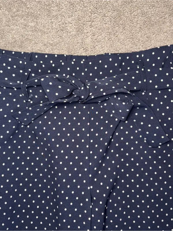 Meg & Margot Navy with White Polka Dot Dress Pants Size: L - Image 3