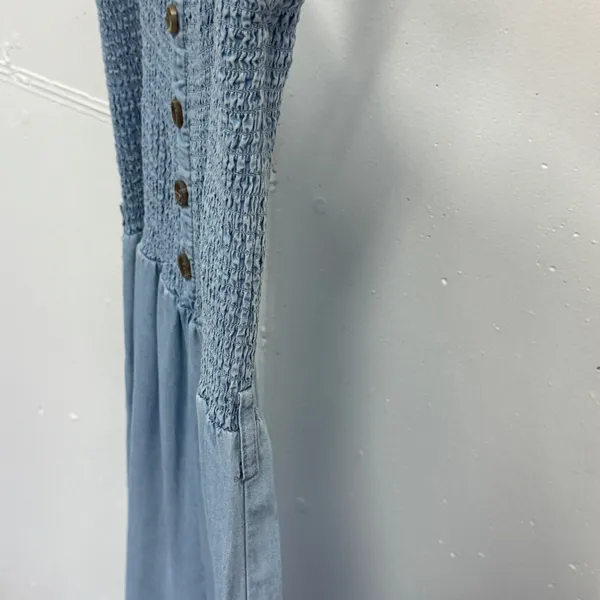 Love Tree Blue Tencel Smocked Wide Leg Jumpsuit Womens Medium 3487RM Pocketed - Image 8