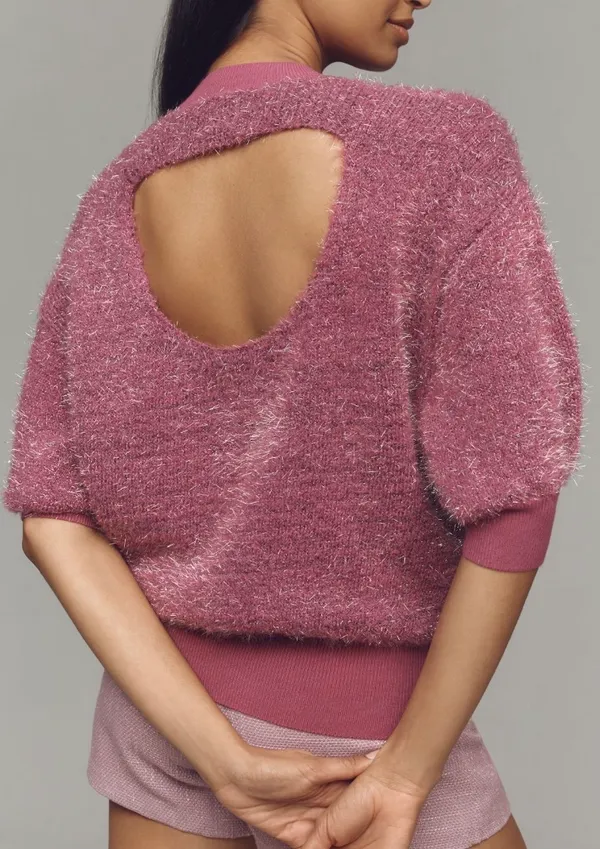 Anthropologie Maeve The Violetta Open-Back Tinsel Sweater, Size M - Image 2