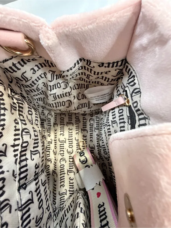 NWOT Juicy Couture Viral Blush Pink Plush Tote with Crystal Logo and Heart Charm - Image 9