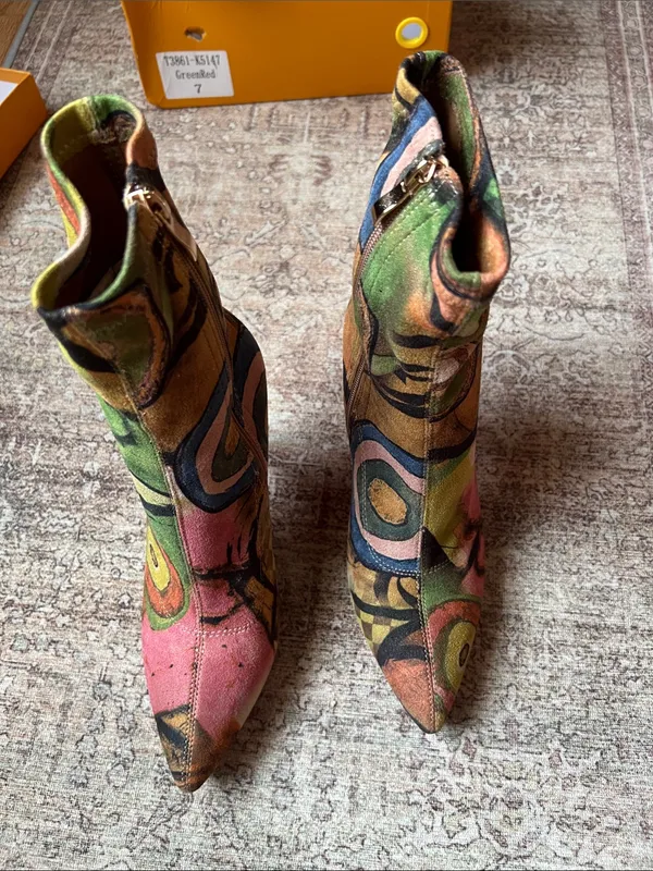 Vivianly Printed Abstract Booties Heels 7 - Image 5