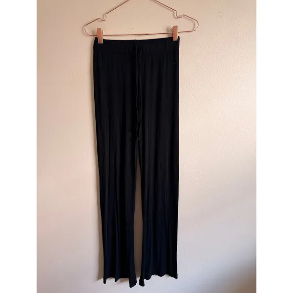 SKIMS Women Lounge Pants XS Black Modal Ribbed High Waisted Flare Leg - Image 3