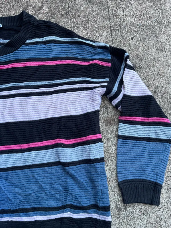 E: Divided H&M Striped Crewneck Ribbed Textured Knit Sweater Size S - Image 3