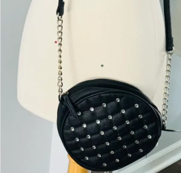 Black Quilted Studded Crossbody Shoulder Bag - Image 10