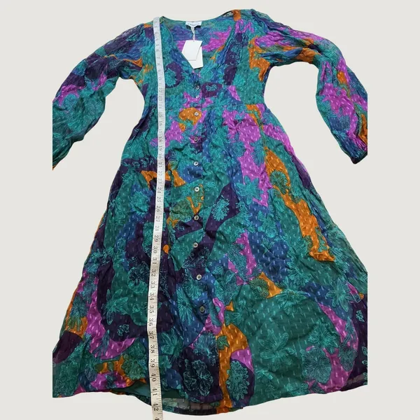 Fruch Paris Holy Camouflower Midi Dress XS Multi Color Floral Button Front NEW - Image 6