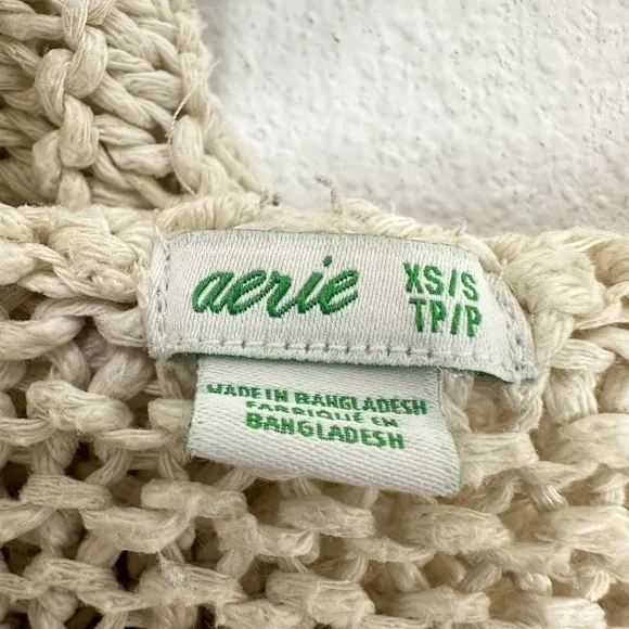 Aerie Cream Crochet Hooded Cardigan Sweater XS/S Open Front Loose Knit Beach‎ - Image 5