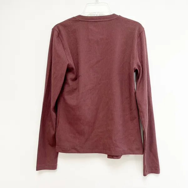 GAP Ribbed Button Up Long Sleeve Top Chocolate Brown Small - Image 4