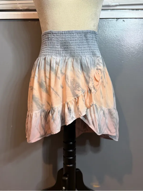 Vintage Havana Pastel Tie Dye Ruffle Skirt Smocked Waist Boho Small - Image 4