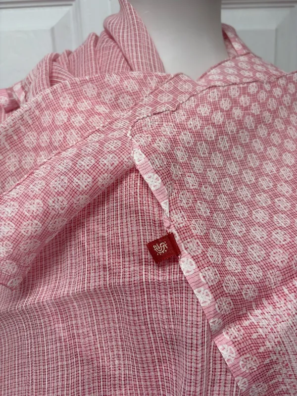 Pink and White Lightweight Puree Cotton Patterned Shawl‎ or Scarf - 97" x 32". - Image 5
