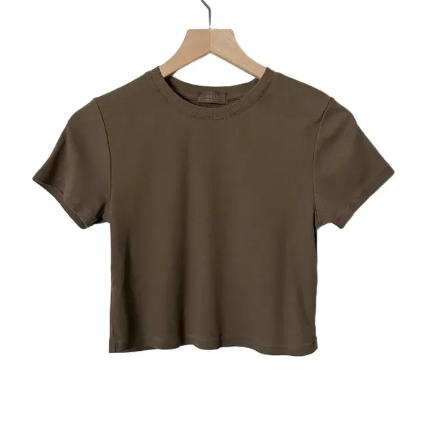Nuuds Brown Ribbed Short Sleeve Baby Tee Crew Neck Cotton Blend Size Large - Image 2