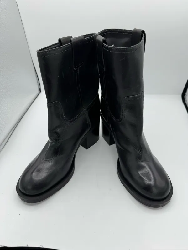 Schutz Wyatt Black Leather Mid Calf Boots Size 7 fall autumn winter nyc minimal - Image 6