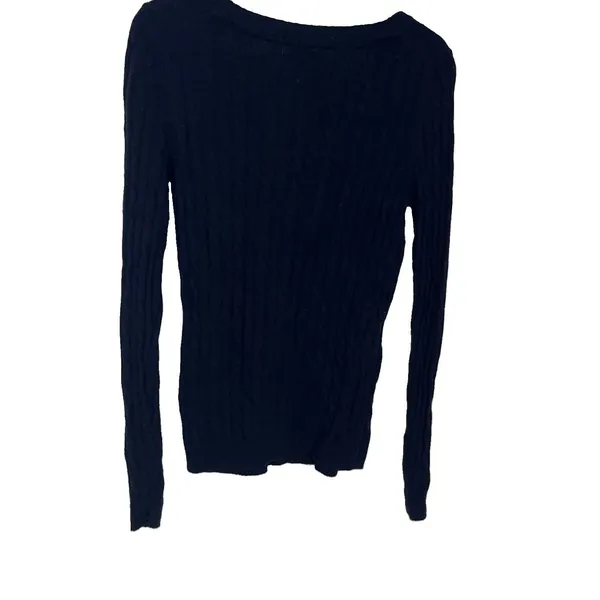 Tommy Hilfiger Wmns Long-Sleeve Cable Knit Sweater Round Neck Navy Blue XS - Image 6