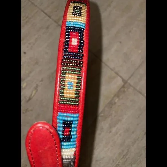 Brighton 03507 Red Leather Southwest Beaded Belt Size Women's‎ M - Image 4
