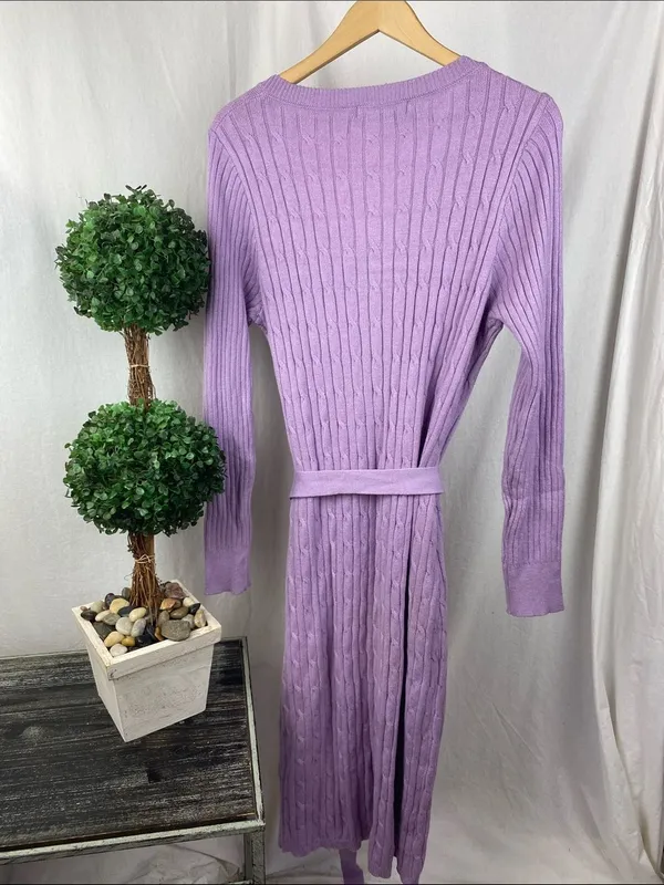 Merokeety Lavender Purple Long Sleeve Knit Ribbed Sweater Dress L - Image 3