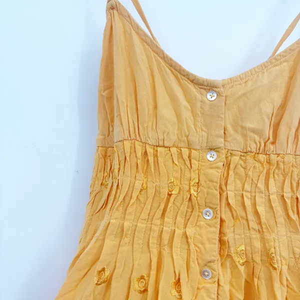 Urban Outfitters Womens Yellow Sandy Boho Embroidered Lace Up Back Mini Dress M - Image 4