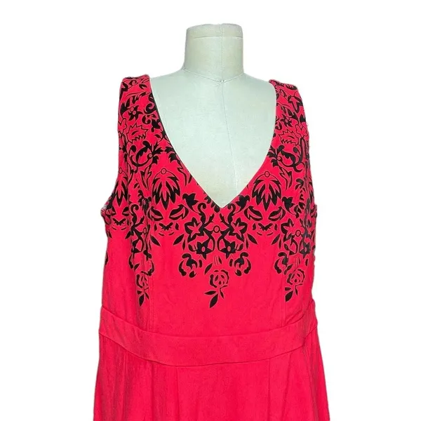 City Chic Red‎ & Black Filigree Print Sleeveless Fit & Flare Dress Plus Size 18 - Image 2
