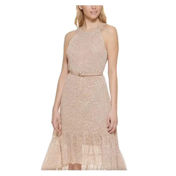 Tommy Hilfiger Womens Size 6 NEW High Low Tan Cream Flowy Halter Dress - Image 3