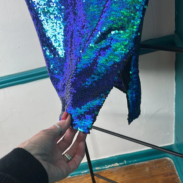 Blue and green iridescent, sequin dressy sexy, mermaid, pencil skirt - Image 4