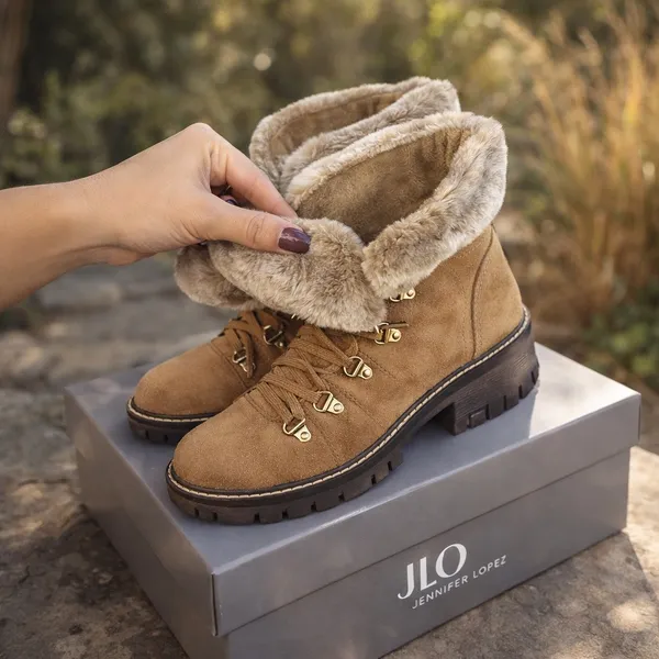 JLO Whiskey Avena Brown Suede Fur-Lined Ankle Combat Boots 8M NIB - Image 2