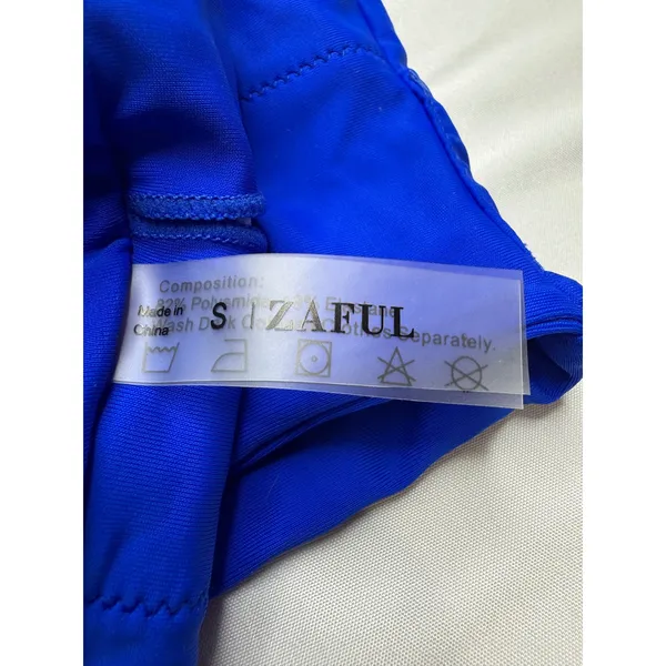 Zaful Womens Two Piece Bikini Set Royal Blue Front Knot Top Black High Waist S - Image 9