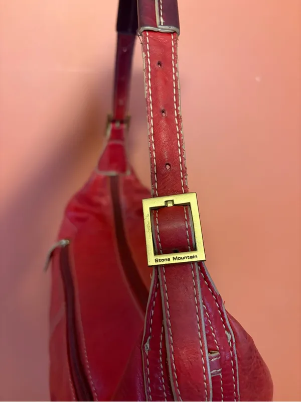 Stone Mountain Vintage Red Leather Barrel Bag - Image 9