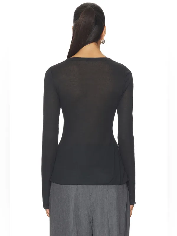 SKIMS NWT (A1) Sheer Cotton Long Sleeve Wide Crew | Color SOOT | Size s - Image 4