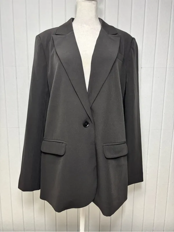 Vince Camuto Black Single-Button Notch Lapel‎ Blazer Jacket Size L Career Chic - Image 3