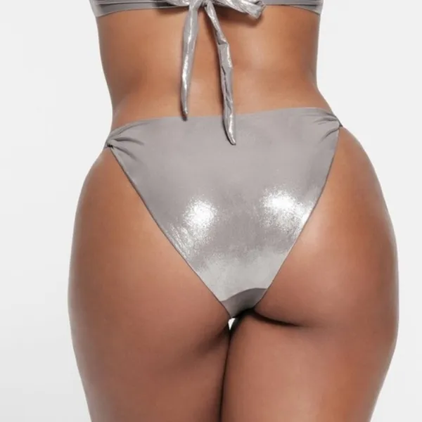 🩶SKIMS LIQUID SHINE SWIM TWISTED BIKINI BOTTOM SMOKE size M NWT - Image 4
