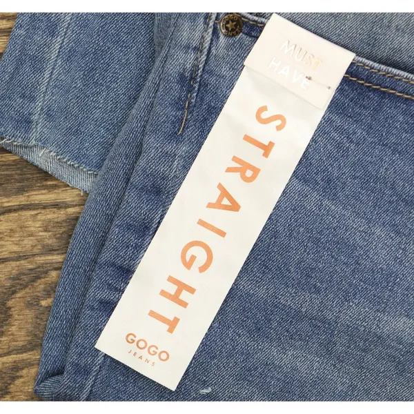 NWT Gogo Jeans Distressed Frayed Straight-Leg Jeans Medium White Wash Blue 20W - Image 8