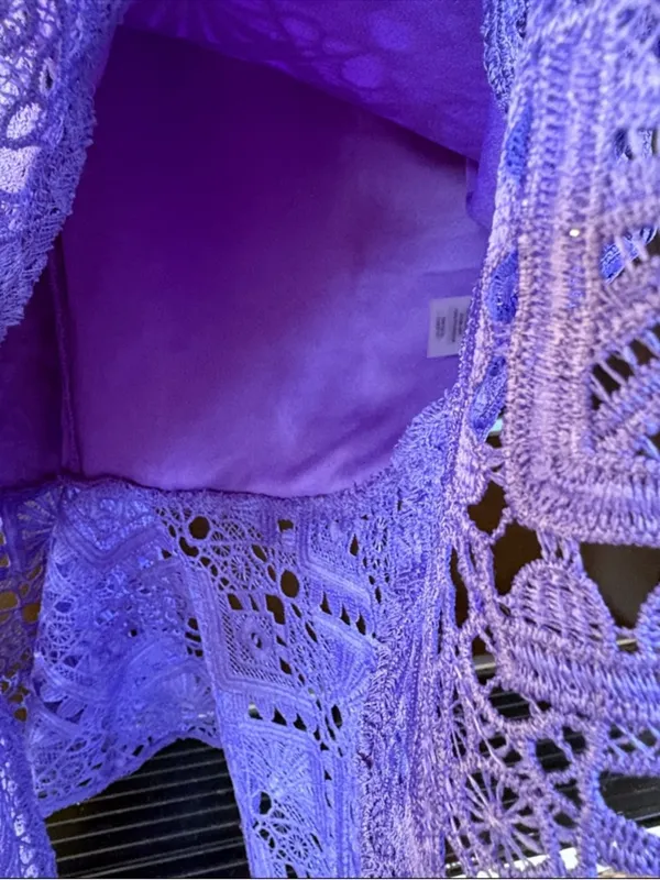 NWT GUESS Geo Lace Flounce Hem Dress Violet Size 8 - Image 7