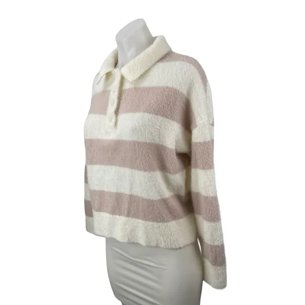 Nikka K Women's Stripe Collared Long Sleeve Button Polo Sweatshirt Sweater Top M - Image 2