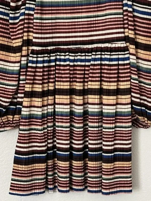 Zara Striped Babydoll Mini Dress Puff Sleeve Earthy Artsy‎ Festival Boho Medium - Image 10
