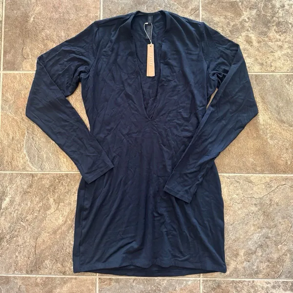 Skims Smooth Layers Deep Plunge Mini Dress Obsidian Size Large - Image 2
