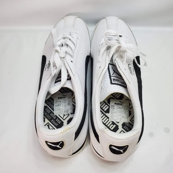 Vintage Puma Roma Leather Sneakers Y2K Hype Style Womans Size 9 White Black‎ - Image 4