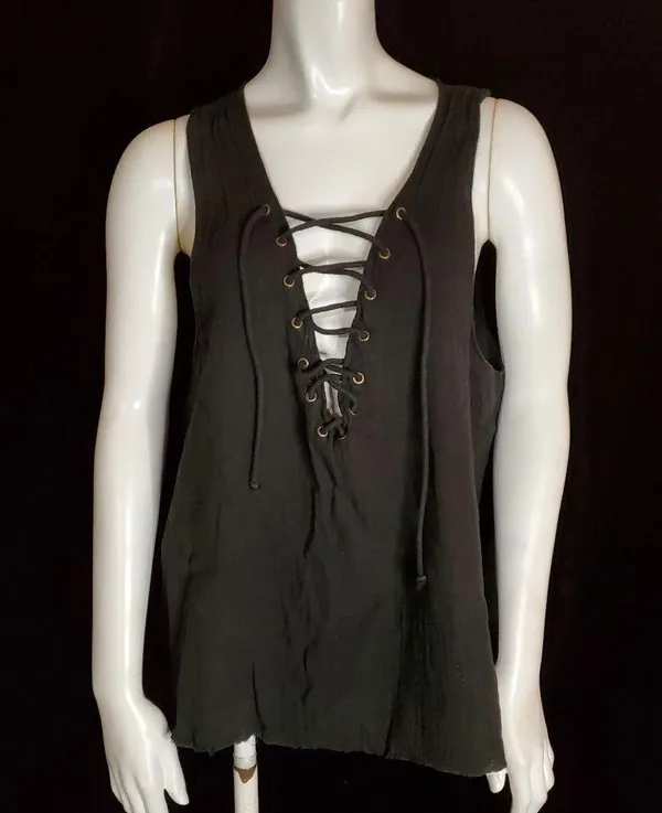 Revolve ROI Black Lace-Up Tank Top (M) - Image 3