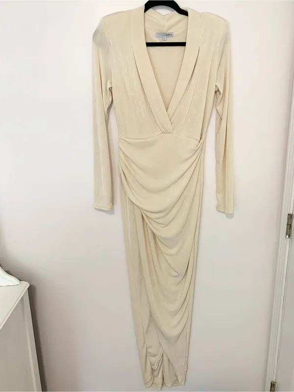 Baltic Born Pierce Shimmer Cream Long-Sleeve Gown with Side Slit - Image 2