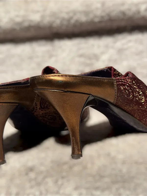 Donald J Pliner Couture Paisley Brocade Pointed Toe Kitten Heel Mules Y2K Glam - Image 7