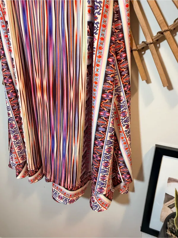 Hale Bob Slvls Pink Multi-Stripe Tiered Tie Shldr Mini Dress Boho Summer Beach - Image 4