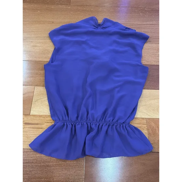 Studio M Blouse Womens Purple Bow‎ Tie Neck Smocked Peplum Sleeveless XL - Image 5