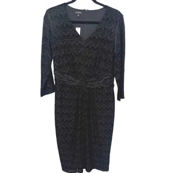 NWT Talbots Womens Velvet Jacquard Damask V-Neck Sheath Dress Black Size Large - Image 5