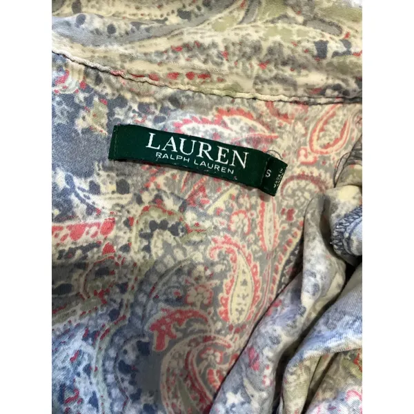 Lauren Ralph Lauren Blue Pink Paisley Cotton Blend Button Front Sleep Shirt S - Image 5