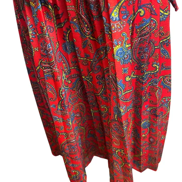 VTG 70s Red Paisley Dagger Collar Midi Dress with Matching Belt M Whimsygoth - Image 7