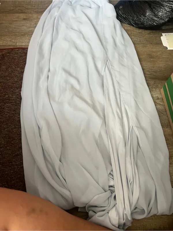 Birdy Grey Strapless Light Blue Bridesmaid Gown with Side Slit - Image 12