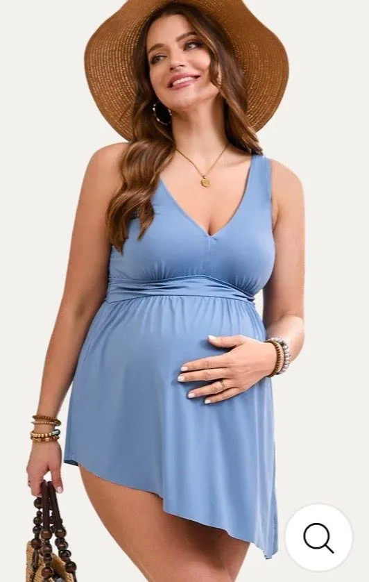  Maternity One Piece Swim Dress With Tie Side - Image 5