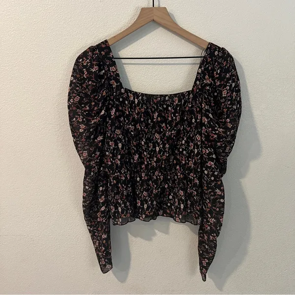 Sadie & Sage Textured Chiffon Floral Print Puff Sleeve Top Peasant Size‎ M - Image 7