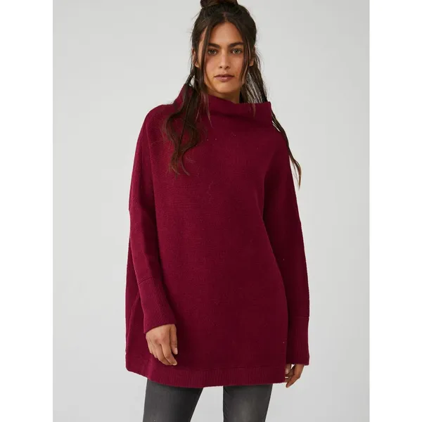 Free People Ottoman Slouchy Tunic sweater oversized burgundy ribbed cozy small - Image 2