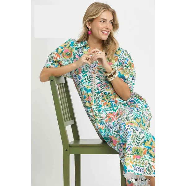 Umgee Folk Print Midi Dress with‎ Side Pockets - Small - Image 6