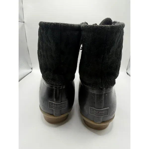 Sperry Saltwater Black Leopard Suede Duck Boots Womens 10 Ankle Rain‎ Boots - Image 4